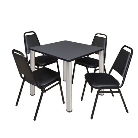 Kee Kee Square Table & Chair Set, Wood, Metal, Vinyl Top, Grey TB3030GYBPCM29BK